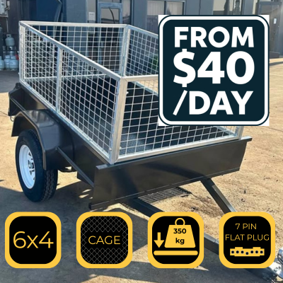 6x4 cage trailer for self-service hire in Moe.